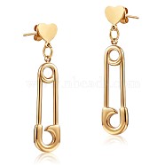 430 Stainless Steel Safety Pin Shape Dangle Stud Earrings for Women, Golden, 45x10mm, Pin: 1mm(JE946A)