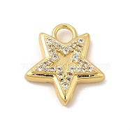 Rack Plating Brass Micro Pave Cubic Zirconia Pendants, Cadmium Free & Lead Free, Long-Lasting Plated, Star Charm, Real 18K Gold Plated, 16x14.5x4mm, Hole: 3mm(KK-P230-13G)