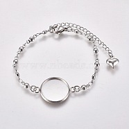 304 Stainless Steel Bracelet Making, with Lobster Claw Clasps and Flat Round Cabochon Settings, Stainless Steel Color, Tray: 16mm, 6-1/4 inch(15.8cm)(STAS-L248-001P)