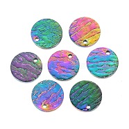 Ion Plating(IP) 304 Stainless Steel Charms, Textured, Laser Cut, Flat Round, Rainbow Color, 12x1mm, Hole: 1.4mm(STAS-I157-09A-M)