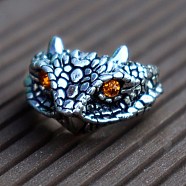 Alloy Open Rings for Men, Adjustable Animal Finger Rings, with Rhinestone, Snake, Orange, Antique Silve, US Size 8 1/2(18.5mm)(RJEW-BB70578)