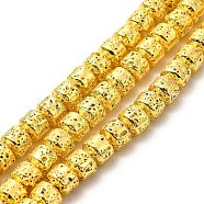 Electroplated Natural Lava Rock Beads Strands, Rondelle, Golden Plated, 6x7mm, Hole: 1mm, about 67~68pcs/strand, 15.35~15.63 inch(39~39.7cm)(G-G984-10G)