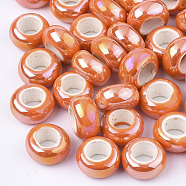 Electroplate Porcelain Beads, Large Hole Beads, AB Color Plated, Rondelle, Coral, 12~13x6.5mm, Hole: 6mm(PORC-T003-01-07)