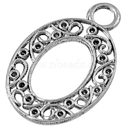 Tibetan Style Alloy Pendants, Lead Free, Cadmium Free and Nickel Free, Oval, Antique Silver, 32x22x1.5mm, Hole: 4mm(X-EAAA079Y-NF)