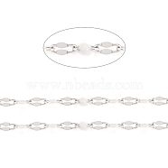 Handmade 304 Stainless Steel Dapped Chains, Cable Chains, with Enamel and Spool, Soldered, Flat Oval, Long-Lasting Plated, White, 3x1.5x0.1~1mm, about 32.8 Feet(10m)/roll(CHS-D026-16I-P)