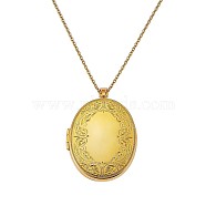 Oval with Leaf Picture Locket Pendant Necklace, Brass Memorial Jewelry for Women, Golden, 17.72 inch(45cm)(JN1037A)