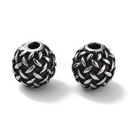 304 Stainless Steel Beads, Round, Antique Silver, 7.5x7.5mm, Hole: 1.8mm(STAS-M057-18AS)