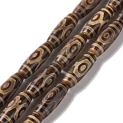 Tibetan Style dZi Beads Strands, Natural & Dyed Agate Beads, Rice, 3-Eye, 28.5~30x10mm, Hole: 2.5mm, about 10pcs/strand, 11.81''(30cm)(G-A024-01H)