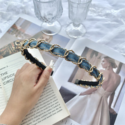 Cloth Hair Bands, with Iron Findings, Hair Accessories for Women Girls, Cornflower Blue, 120mm(OHAR-PW0008-003A-02)