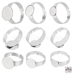 30Pcs 3 Style Adjustable 304 Stainless Steel Finger Rings Components, Pad Ring Base Findings, Flat Round, Stainless Steel Color, US Size 6 1/2(16.9mm), Tray: 8~12mm, 10Pcs/style(STAS-BBC0001-32)