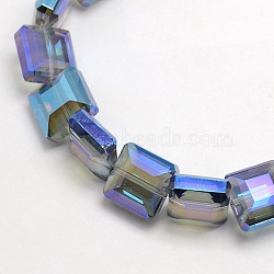 Electroplate Crystal Glass Square Beads Strands, Faceted, Rainbow Color Plated, Royal Blue, 13x13x8mm, Hole: 1mm, about 25pcs/strand, 12.7 inch(EGLA-F064B-06)