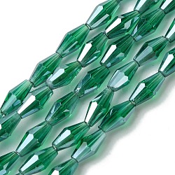 Transparent Electroplate Glass Beads Strands, Pearl Luster Plated, Faceted, Bicone, Dark Green, 8x4mm, Hole: 0.8mm, about 63~66pcs/strand, 20.47~21.26 inch(52~54cm)(GLAA-K064-05A-PL01)