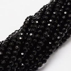 Faceted Natural Agate Round Beads Strands, Dyed, Black, 4mm, Hole: 1mm, about 92pcs/strand, 15.3 inch(X-G-E318C-4mm-06)