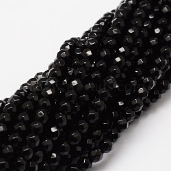 Faceted Natural Onyx Round Beads Strands, Dyed & Heated, Black, 4mm, Hole: 1mm, about 92pcs/strand, 15.3 inch(X-G-E318C-4mm-06)