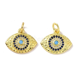 Real 18K Gold Plated Brass Micro Pave Cubic Zirconia Pendants, with Jump Ring, Evil Eye Charms, Colorful, 12x15x2.5mm, Hole: 3.5mm(KK-L209-039G-01)
