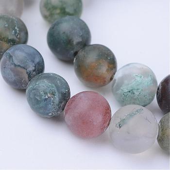 Natural Indian Agate Beads Strands, Frosted, Round, 8~8.5mm, Hole: 1mm, about 47pcs/strand, 15.5 inch