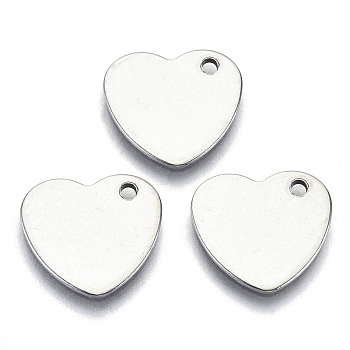 201 Stainless Steel Charms, Laser Cut, Stamping Blank Tag, Heart, Stainless Steel Color, 13x14x0.8mm, Hole: 1.4mm