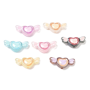 Plastic Enamel Beads, Heart & Wing, with Glitter Powder, Mixed Color, 10.5x23x7mm, Hole: 1.5mm