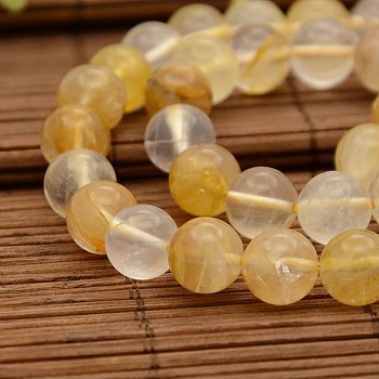 Natural Gemstone Yellow Hematoid Quartz Round Beads Strands, Ferruginous Quartz, 10mm, Hole: 1mm, about 37pcs/strand, 15.1 inch