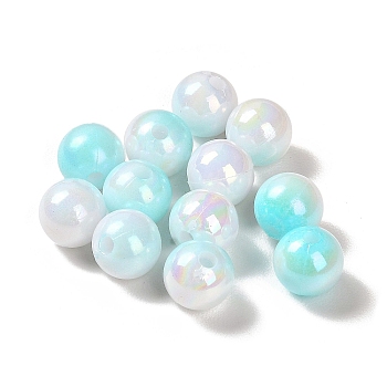 Opaque Acrylic Beads, Gradient Colorful, Round , Cyan, 8mm, Hole: 1.8mm, about 2083pcs/500g
