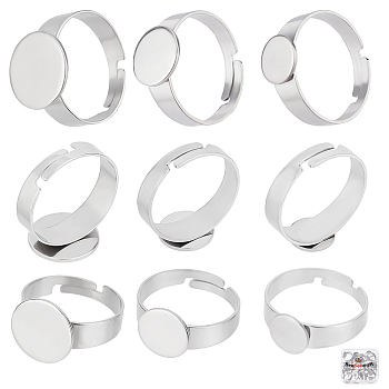 30Pcs 3 Style Adjustable 304 Stainless Steel Finger Rings Components, Pad Ring Base Findings, Flat Round, Stainless Steel Color, US Size 6 1/2(16.9mm), Tray: 8~12mm, 10Pcs/style