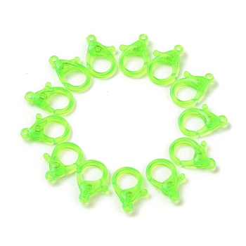 Transparent Plastic Lobster CLaw Clasps, Lime, 26x19x6mm, Hole: 2mm