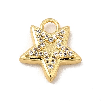 Rack Plating Brass Micro Pave Cubic Zirconia Pendants, Cadmium Free & Lead Free, Long-Lasting Plated, Star Charm, Real 18K Gold Plated, 16x14.5x4mm, Hole: 3mm