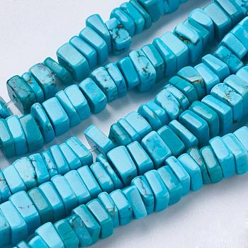 Natural Magnesite Beads Strands, Dyed, Square Heishi Beads, Thin Slice Beads, Cyan, 5x5x1.5~3mm, Hole: 1mm, about 76pcs/strand, 6.69 inch