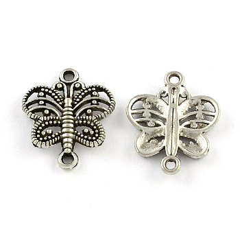 Tibetan Style Zinc Alloy Links connectors, Lead Free & Cadmium Free, Butterfly, Antique Silver, 17.4x14.3x2mm, Hole: 1mm