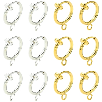 12Pcs 2 Colors Brass Clip-on Hoop Earring Findings, for Non-pierced Ears, Cadmium Free & Lead Free, Mixed Color, 15.5x11x1.5~4.5mm, Hole: 1.8mm, 6pcs/color