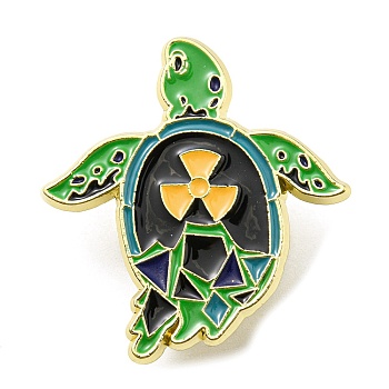 Protecting Marine Environment & Nuclear Wastewater Theme Enamel Pin, Golden Zinc Alloy Brooch for Backpack Clothes, Tortoise, 33x31x1.5mm