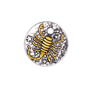 Constellation Alloy Pins, Round Brooch, Zodiac Sign Badge for Clothes Backpack, Scorpio, 18mm