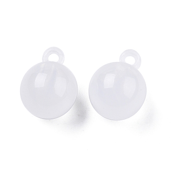 Opaque Acrylic Pendants, with Glitter Powder, Round Charms, White, 17.5x13.5mm, Hole: 3mm
