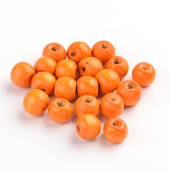 Natural Wood Beads, Rondelle, Lead Free, Dyed, Orange, 8mm, Hole: 3mm, about 5600pcs/1000g