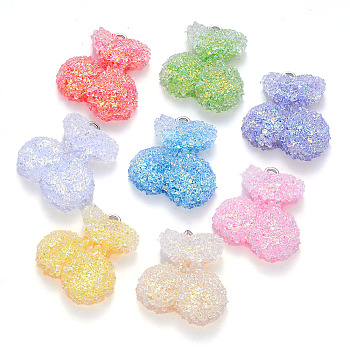 Epoxy Resin Pendants, with Sequins/Paillette and Platinum Plated Iron Loop, Cherry, Mixed Color, 24.5x22.5x8.5mm, Hole: 2mm