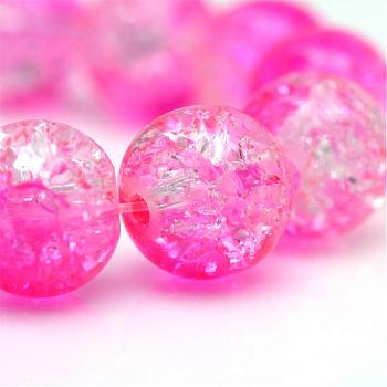 Baking Painted Crackle Glass Bead Strands, Round, Hot Pink, 10mm, Hole: 1.3~1.6mm, about 80pcs/strand, 31.4 inch