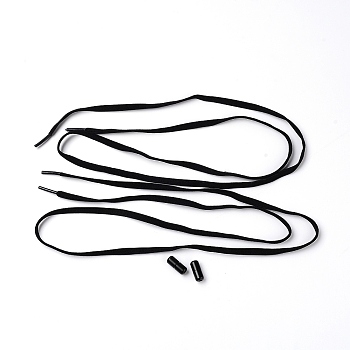 Spandex High Elastic Yarn Shoelaces, with Aluminum Buckles, Flat, Black, 18~1020x6~8x1.5~8mm, 4pcs/set