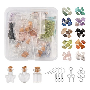 DIY Wish Bottle Pendant Earring Making Kits, Including Glass Wishing Bottle, Mixed Gemstone Chip Beads, 304 Stainless Steel Jump Rings, Iron Bails & Earring Hooks, Gemstone Chip Beads: about 100g/box