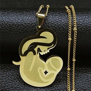 304 Stainless Steel Pendant Necklaces, Mother with Baby, Golden, 19.69 inch(50cm)
