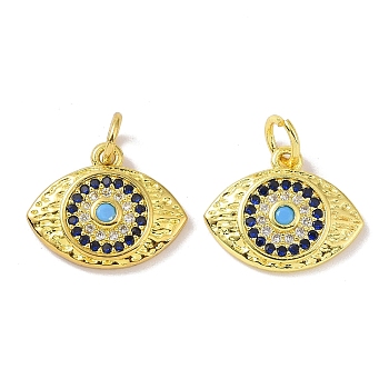 Real 18K Gold Plated Brass Micro Pave Cubic Zirconia Pendants, with Jump Ring, Evil Eye Charms, Colorful, 12x15x2.5mm, Hole: 3.5mm