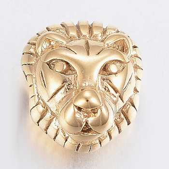 304 Stainless Steel Beads, Lion, Golden, 12x11x8mm, Hole: 3mm