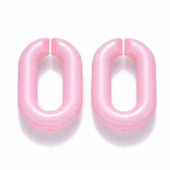 Opaque Acrylic Linking Rings, Quick Link Connectors, for Cable Chains Making, Oval, Pink, 31x19.5x5.5mm, Inner Diameter: 19.5x7.5mm