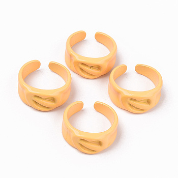 Spray Painted Alloy Cuff Rings, Open Rings, Cadmium Free & Lead Free, Orange, US Size 7 1/4(17.5mm)