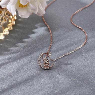Chinese Zodiac Necklace Chicken Necklace 925 Sterling Silver Rose Gold Rooster on the Moon Pendant Charm Necklace Zircon Moon and Star Necklace Cute Animal Jewelry Gifts for Women(JN1090J)-4