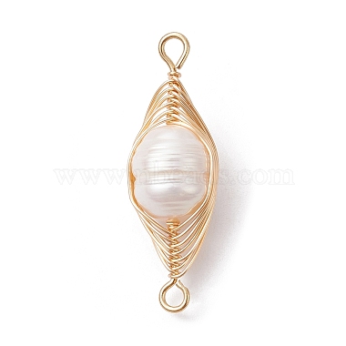 Natural Cultured Freshwater Pearl Copper Wire Wrapped Connector Charms(PALLOY-JF02519-02)-3