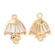 Brass Pave Clear Glass Connector Charms, Fish Links, Real 18K Gold Plated, 16.5x11x2mm, Hole: 1.4mm(KK-F860-76G)