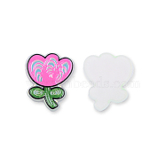 Plate Acrylic Cabochons, with Printed Flower, Hot Pink, 23.5x19x2.5mm(OACR-N135-17)