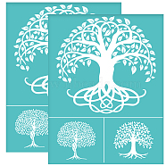 Self-Adhesive Silk Screen Printing Stencil, for Painting on Wood, DIY Decoration T-Shirt Fabric, Turquoise, Tree of Life Pattern, 280x220mm(DIY-WH0338-082)