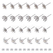 40Pcs 4 Style Flower 201 & 304 Stainless Steel Stud Earring Findings, Prong Earring Settings with 40Pcs 304 Stainless Steel Ear Nuts, Stainless Steel Color, 10~15x0.5~1mm, Tray: 4mm, Pin: 0.7~0.8mm, 10Pcs/style(STAS-DC0014-76)