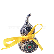 Alloy Hollow Tilted Head Bagua Gourd Statue Ornament with Luck Strip, Wu Lou Feng Shui Health Home Decoration, Antique Silver, 20x40mm(DJEW-PW0018-01A)